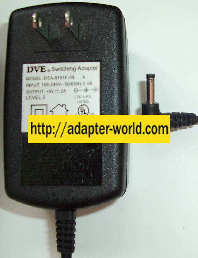 DVE DSA-0151F-09 AC ADAPTER 9VDC 2A 4605 POWER SUPPLY